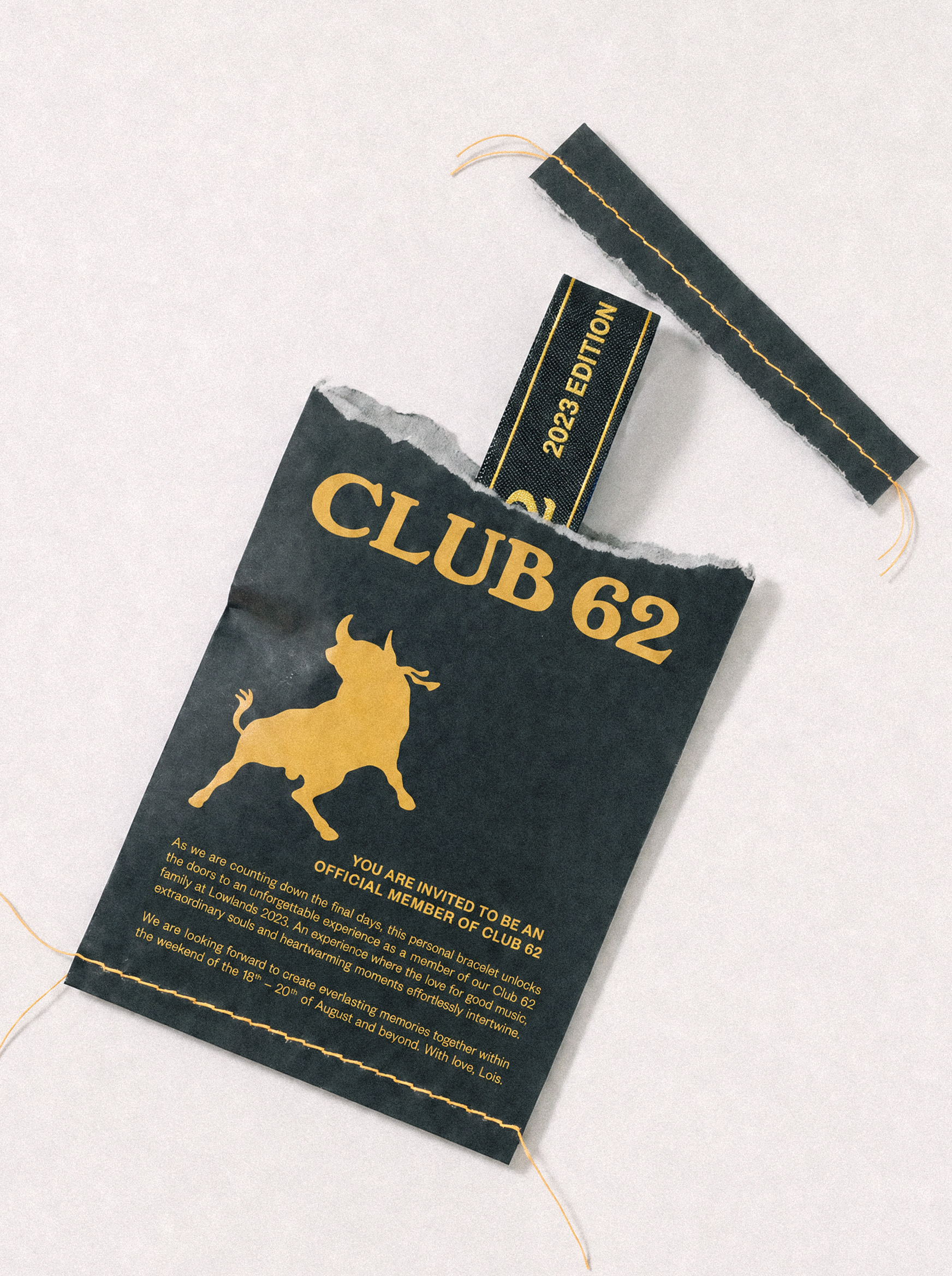 lowlands — Club 62 invite with members bracelet packaging